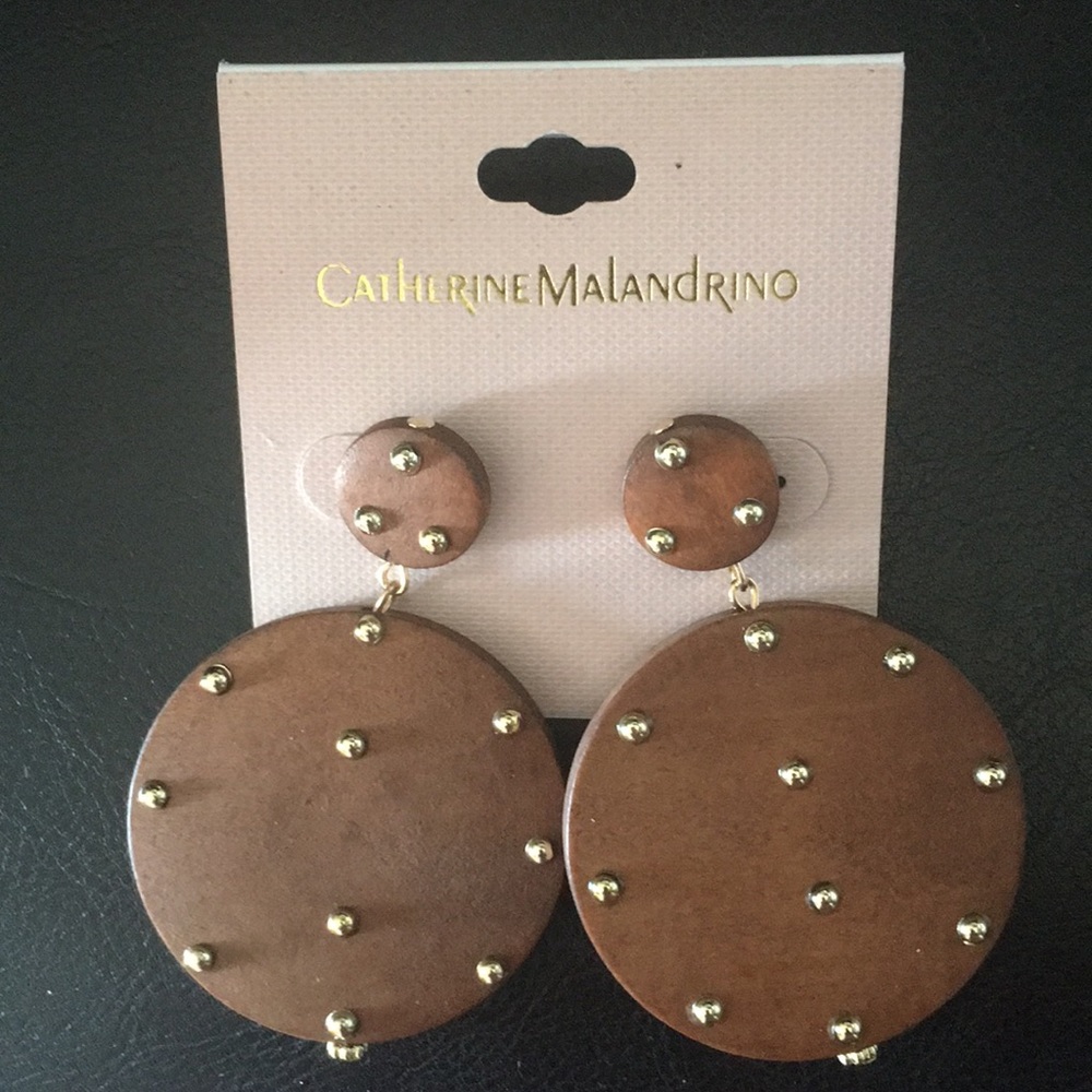 Catherine Malandrino Wood Gold Studs Earrings